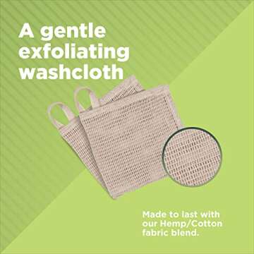 Bean Products Hemp Washcloth - Loose Weave Design for Effective Cleaning - Open Knit Exfoliating Was...