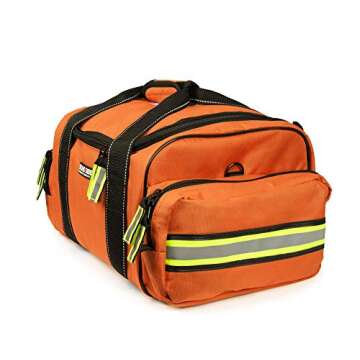 Scherber First Responder Fully-Stocked Large Professional Essentials EMT/EMS Trauma Kit | HSA/FSA Approved | Reflective Bag w/8 Zippered Pockets & Compartments & 250+ First Aid Supplies (Orange)