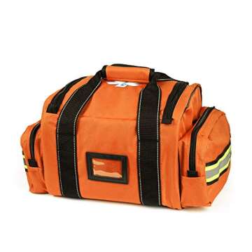 Scherber First Responder Fully-Stocked Large Professional Essentials EMT/EMS Trauma Kit | HSA/FSA Approved | Reflective Bag w/8 Zippered Pockets & Compartments & 250+ First Aid Supplies (Orange)