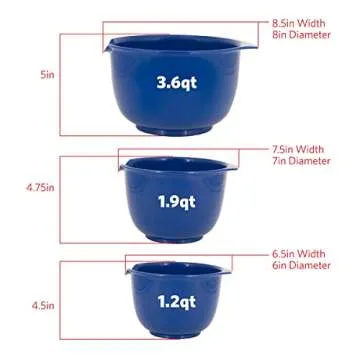 GLAD Mixing Bowls with Pour Spout, Set of 3 Nesting Design Saves Space Non-Slip, BPA Free, Dishwasher Safe Plastic Kitchen Cooking and Baking Supplies, Blue