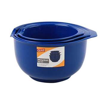 GLAD Mixing Bowls with Pour Spout, Set of 3 Nesting Design Saves Space Non-Slip, BPA Free, Dishwasher Safe Plastic Kitchen Cooking and Baking Supplies, Blue