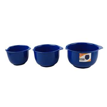 GLAD Mixing Bowls with Pour Spout, Set of 3 Nesting Design Saves Space Non-Slip, BPA Free, Dishwasher Safe Plastic Kitchen Cooking and Baking Supplies, Blue