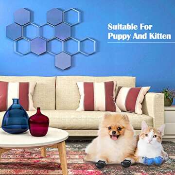 Weewooday 2 Sets Dog Boots Shoes Socks Waterproof Cat Shoes Rain Snow Dog Booties Anti-Slip Cat Sock Booties with Adjustable Drawstring for Small Puppy(Large)