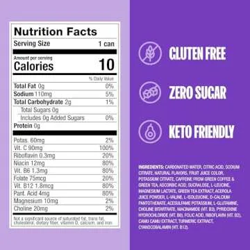 ZOA Zero Sugar Energy Drinks, Frosted Grape - Sugar Free with Electrolytes, Healthy Vitamin C, Amino Acids, Essential B-Vitamins, and Caffeine from Green Tea - 12 Fl Oz (12-Pack)