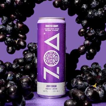 ZOA Zero Sugar Energy Drinks, Frosted Grape - Sugar Free with Electrolytes, Healthy Vitamin C, Amino Acids, Essential B-Vitamins, and Caffeine from Green Tea - 12 Fl Oz (12-Pack)