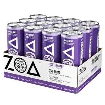 ZOA Zero Sugar Energy Drinks, Frosted Grape - Sugar Free with Electrolytes, Healthy Vitamin C, Amino Acids, Essential B-Vitamins, and Caffeine from Green Tea - 12 Fl Oz (12-Pack)