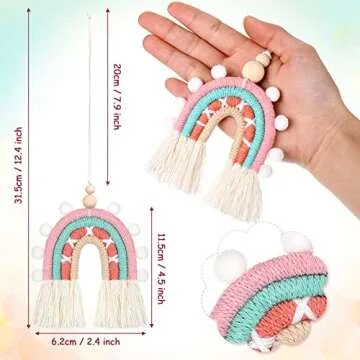 3 Pieces Boho Rainbow Car Charm Essential Oil Diffusers for Car Cute Car Air Fresheners Handmade Hanging Car Accessories Decor for Car Interior (Retro Style)