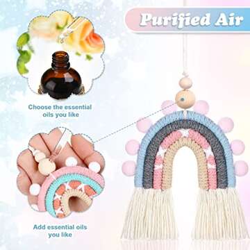 3 Pieces Boho Rainbow Car Charm Essential Oil Diffusers for Car Cute Car Air Fresheners Handmade Hanging Car Accessories Decor for Car Interior (Retro Style)