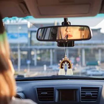 3 Pieces Boho Rainbow Car Charm Essential Oil Diffusers for Car Cute Car Air Fresheners Handmade Hanging Car Accessories Decor for Car Interior (Retro Style)