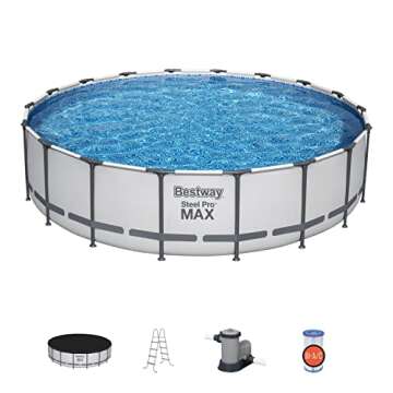 Bestway Steel Pro MAX 18 Foot x 48 Inch Round Metal Frame Above Ground Outdoor Swimming Pool Set with 1,000 Filter Pump, Ladder, and Cover
