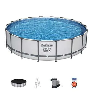 Bestway Steel Pro MAX 18 Foot x 48 Inch Round Metal Frame Above Ground Outdoor Swimming Pool Set with 1,000 Filter Pump, Ladder, and Cover
