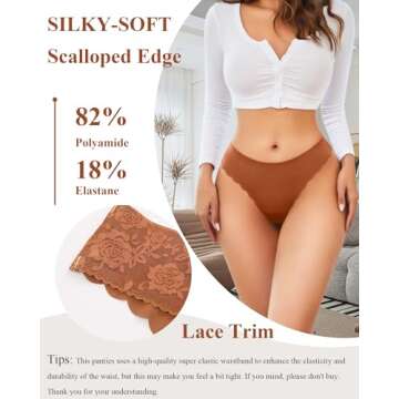 UNDER THE SEA Thongs for Women Seamless Lace Wavy Edge Side Thong No Show Underwear Womens Sexy Pant...