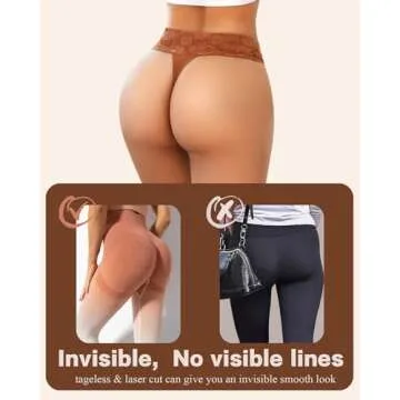 UNDER THE SEA Thongs for Women Seamless Lace Wavy Edge Side Thong No Show Underwear Womens Sexy Panties Ladies S-XL 6 Pack Brown