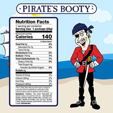 Pirate's Booty Aged White Cheddar Cheese Puffs, Gluten Free, Healthy Kids Snacks, 1oz Individual Size Snack Bags (12 Count)