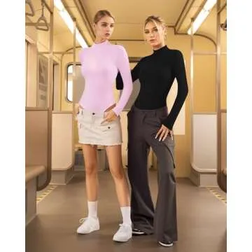 ALGALAROUND Double Lined Long Sleeve Bodysuit for Women Mock Turtle Neck Fitted Basic Going Out Tops