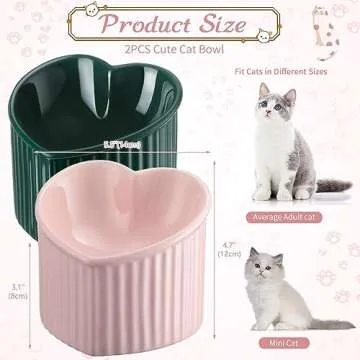 Mumufy 2 Pcs Ceramic Elevated Cat Bowls Tilted Elevated Raised Pet Bowls Anti Vomit Cat Dish for Ind...