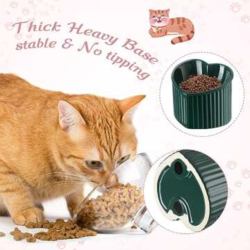 Mumufy 2 Pcs Ceramic Elevated Cat Bowls Tilted Elevated Raised Pet Bowls Anti Vomit Cat Dish for Indoor Stress Free Water Dish Feeder for Puppies, Heart Shaped(Pink, Peacock Green)