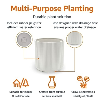 Amazon Basics Ceramic Planter - Stylish 10-Inch White Pot