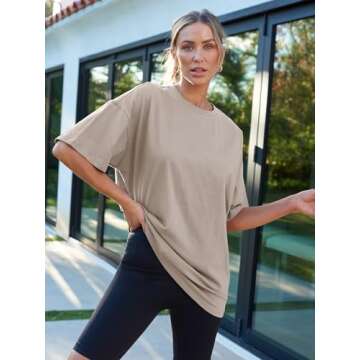 Trendy Queen Womens Oversized T Shirts Loose Fit Cotton Crewneck Short Sleeve Spring Tops Summer Cas...