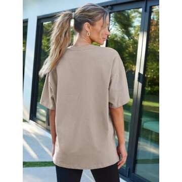 Trendy Queen Womens Oversized T Shirts Loose Fit Cotton Crewneck Short Sleeve Spring Tops Summer Casual Outfits 2024 Fashion Y2K Basic Tee Lightkhaki
