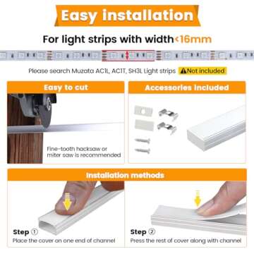 Muzata 10Pack 6.6FT/2M Wider LED Channel Silver Aluminum LED Strips Diffuser Channel with Milky White Cover U102 WW 2M