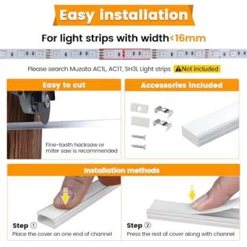 Muzata 10Pack 6.6FT/2M Wider LED Channel Silver Aluminum LED Strips Diffuser Channel with Milky White Cover U102 WW 2M