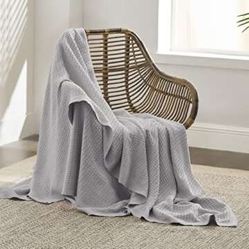 Bedsure 100% Cotton Large Throw Blanket for Couch 50x70 inches - Breathable and Soft, Waffle Weave Throw Blanket for Office, Grey