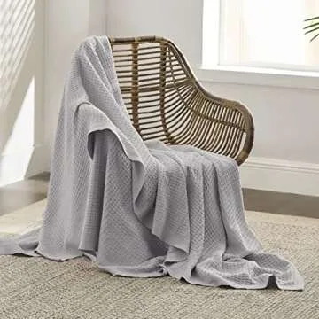 Bedsure 100% Cotton Large Throw Blanket for Couch 50x70 inches - Breathable and Soft, Waffle Weave Throw Blanket for Office, Grey