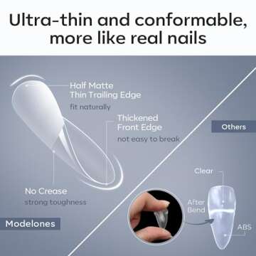 Modelones Almond Fake Nail Tips -500Pcs Medium Gel x Nail Tips Pre-shaped Half Matte Full Cover Clea...