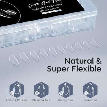 Modelones Almond Fake Nail Tips -500Pcs Medium Gel x Nail Tips Pre-shaped Half Matte Full Cover Clear Acrylic Nails Gel Kit False Nail Tip Press on Nails for Nail Extension DIY Salon