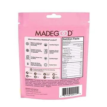 MadeGood Strawberry Granola Minis, 6 Pouches (3.5 oz/ea) Granola Clusters Made with Crunchy Oats and Juicy Strawberries; Convenient, Individually-Wrapped Portions; Allergy-Friendly, School-Safe Snack