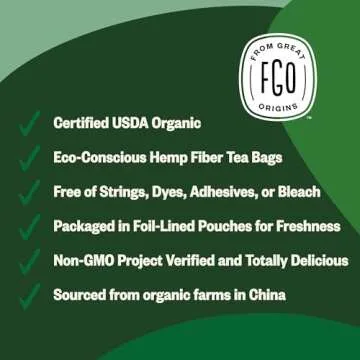 FGO Organic Green Tea 100 Count Eco-Friendly Tea Bags