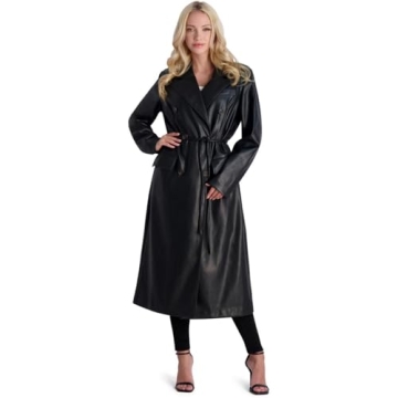 Stylish Avec Les Filles Women's Faux Leather Trench Coat, Black - Belts and Comfort Combined