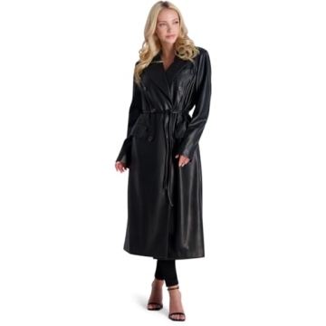Avec Les Filles Black Belted Faux Leather Coat for Women