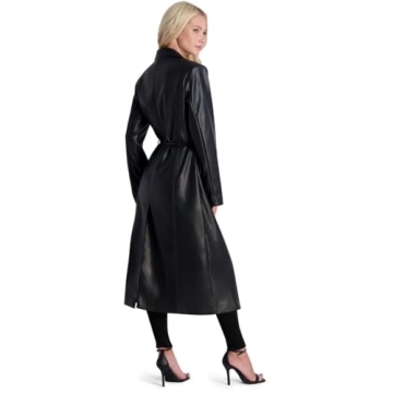 Avec Les Filles Black Belted Faux Leather Coat for Women