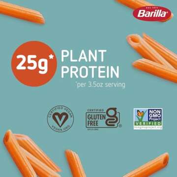 Barilla Red Lentil Penne Pasta, Good Source of Plant-Based Protein, Excellent Source of Fiber, Koshe...