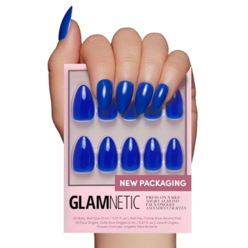 Glamnetic Cobalt Blue Press-On Nails – Short Almond Shape for Durability and Style