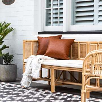 INSPIRED IVORY 18 x 18” Faux Leather Throw Pillow Covers - Set of 2 in Brown Tan - Strong Zippers, Double-Stitched, Vegan - Suits Cognac, Farmhouse, Modern - Tullulah Collection Decorative Cases