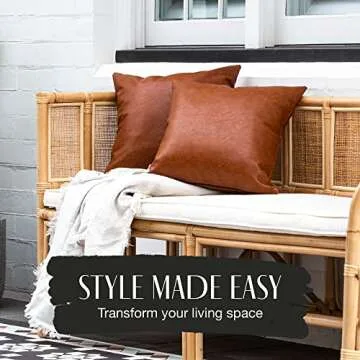 INSPIRED IVORY 18 x 18” Faux Leather Throw Pillow Covers - Set of 2 in Brown Tan - Strong Zippers, Double-Stitched, Vegan - Suits Cognac, Farmhouse, Modern - Tullulah Collection Decorative Cases