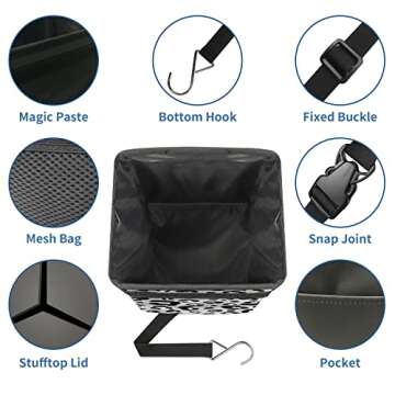 Gray Black Leopard PrintCar Trash Can with Lid Collapsible Reusable Waterproof Car Garage Bag,Automotive Garbage Can,Car Accessories Interior Car Organizer