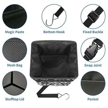 Gray Black Leopard PrintCar Trash Can with Lid Collapsible Reusable Waterproof Car Garage Bag,Automotive Garbage Can,Car Accessories Interior Car Organizer