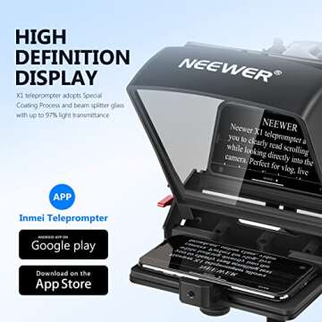 Neewer X1 Mini Teleprompter, 8" Portable Teleprompter for iPad Tablet Smartphone DSLR Cameras with R...
