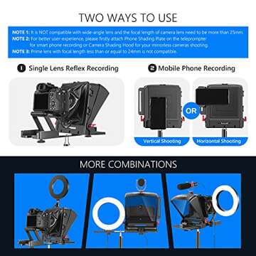 Neewer X1 Mini Teleprompter, 8" Portable Teleprompter for iPad Tablet Smartphone DSLR Cameras with Remote Control, App Compatible with iOS/Android for Online Teaching/Vlogging/Live Streaming