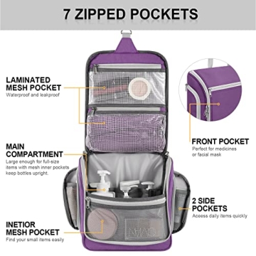 Gonex Hanging Toiletry Bag Travel Organizer Purple