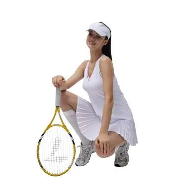 SUHK ASANA Women’s Athletic Golf Tennis Dress Pleated Stitching Workout Dress Sleeveless Athletic Dress White