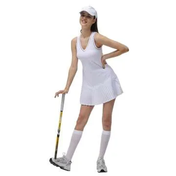 SUHK ASANA Women’s Athletic Golf Tennis Dress Pleated Stitching Workout Dress Sleeveless Athletic Dress White