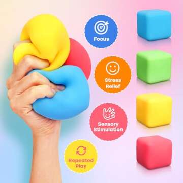 Stress Cube Fidget Toys for Kids: 4 Pack Squeeze Stress Balls Stress Relief Toys for Anxiety - Squishy Balls Sensory Fidget Toys for Kids Adults Autism in Classroom Office Party