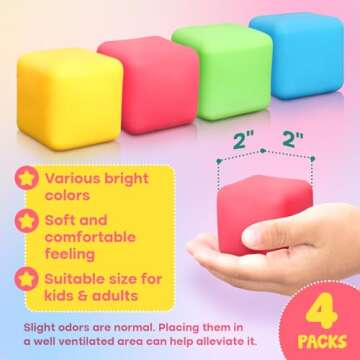 Stress Cube Fidget Toys for Kids: 4 Pack Squeeze Stress Balls Stress Relief Toys for Anxiety - Squishy Balls Sensory Fidget Toys for Kids Adults Autism in Classroom Office Party