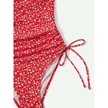 Floerns Women's Floral One Piece Swimsuit Tummy Control Scoop Neck Drawstring Monokini Bathing Suit Swimwear