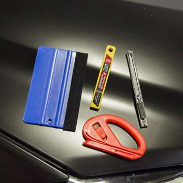 Vinyl Wrapping Accessory Kit | Plastic Squeegee with Felt Scratch Protector | Vinyl Slicing Tool | Retractable 30 Degree Blade Knife with 10 Blade Replacements